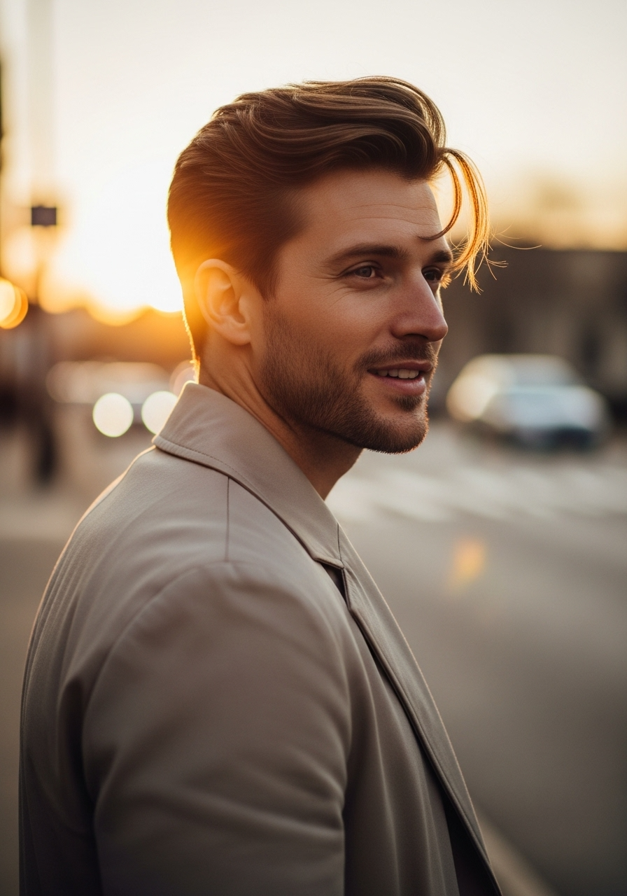 Portrait of a handsome man in sunset light